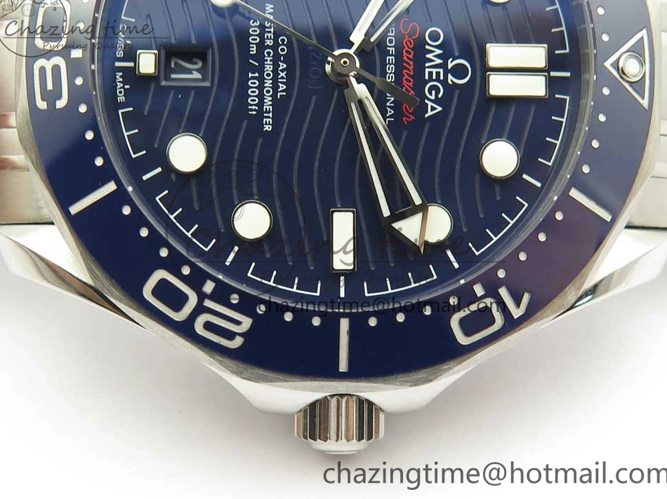 0301 ZeroBulk 2018 Seamaster Diver 300M OMF Best Edition Blue Ceramic Blue Dial on SS Bracelet A8800 (Black Balance Wheel) 7957